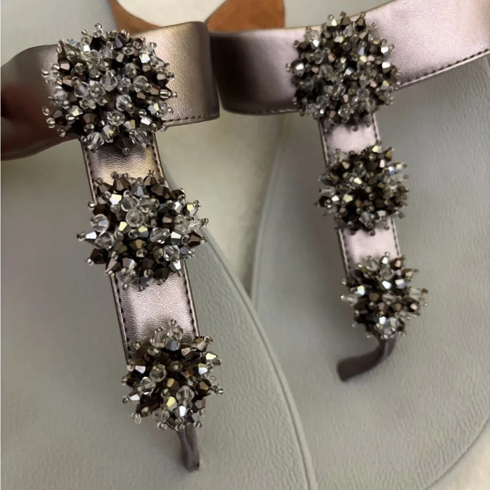 Fitflop Galaxy Toe-Thong Sandals‎ Rose Gold Metallic With Cristal Bead clusters